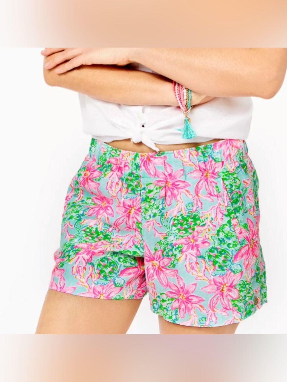 Lilly Pulitzer Lilo Linen Shorts, So Shellegant, Sz Large